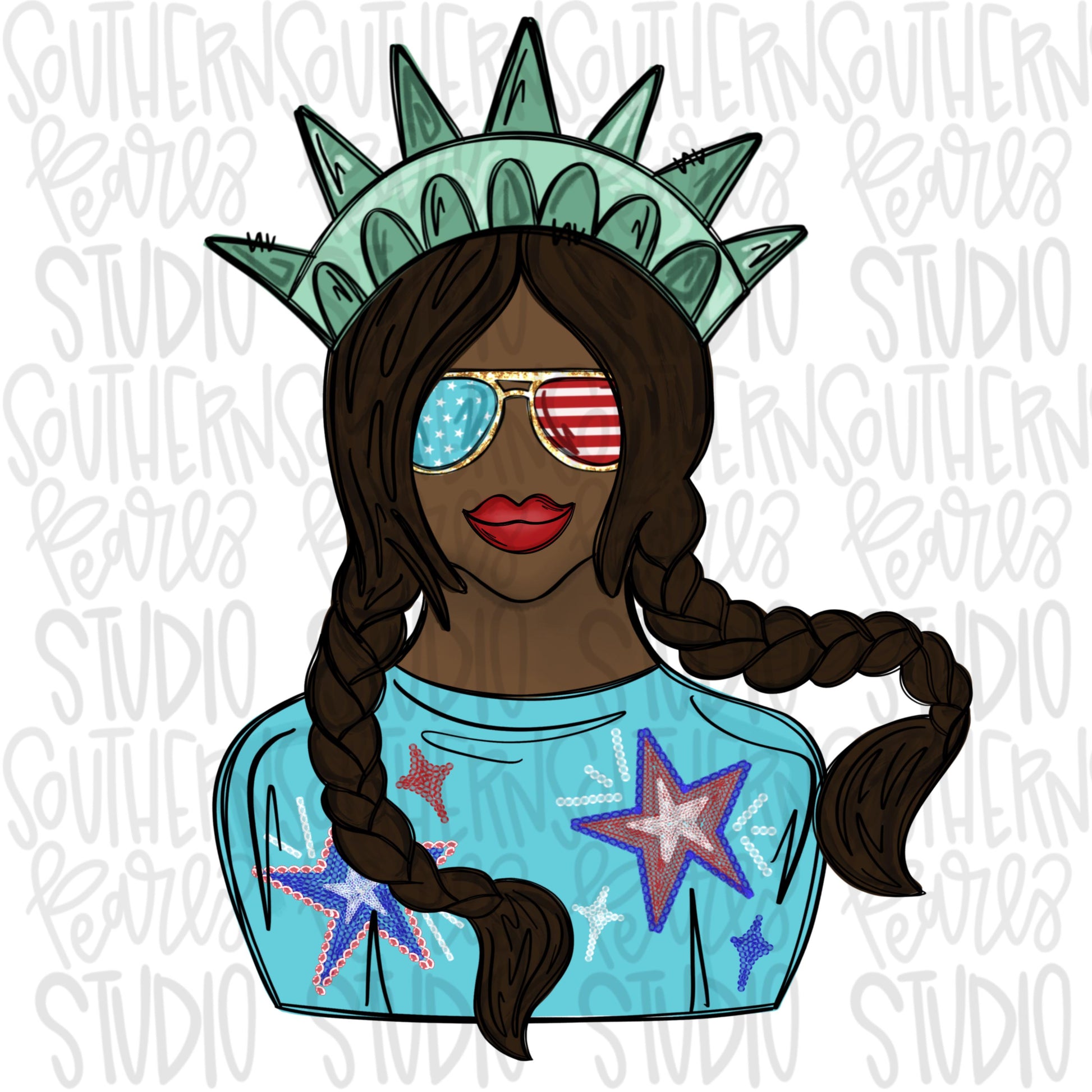 All American girl brown | Liberty | Freedom | Patriotic | Sublimation Design | Digital Download | Kids | PNG | 2 designs | front & back