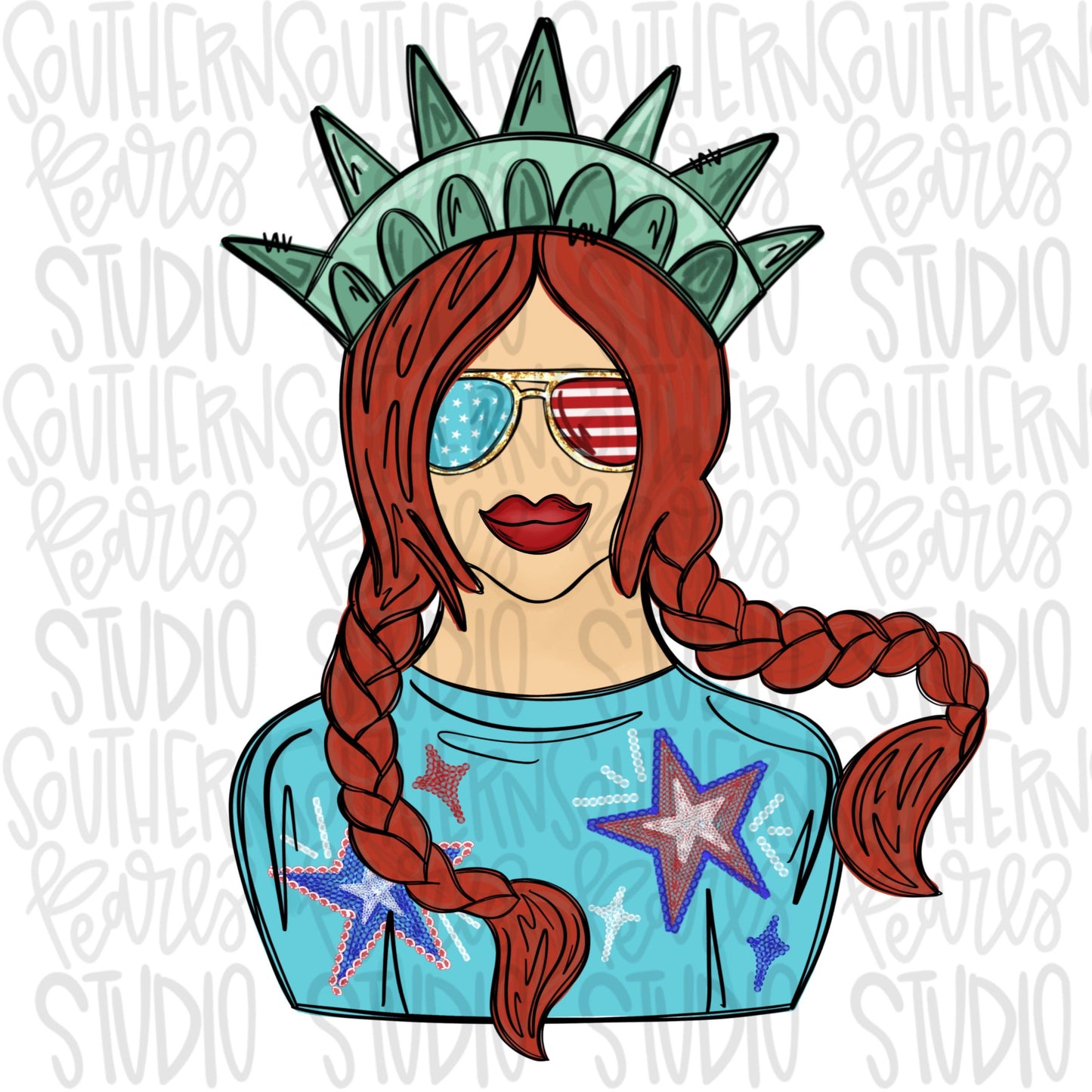 All American girl red head | Liberty | Freedom | Patriotic | Sublimation Design | Digital Download | Kids | PNG | 2 designs | front & back