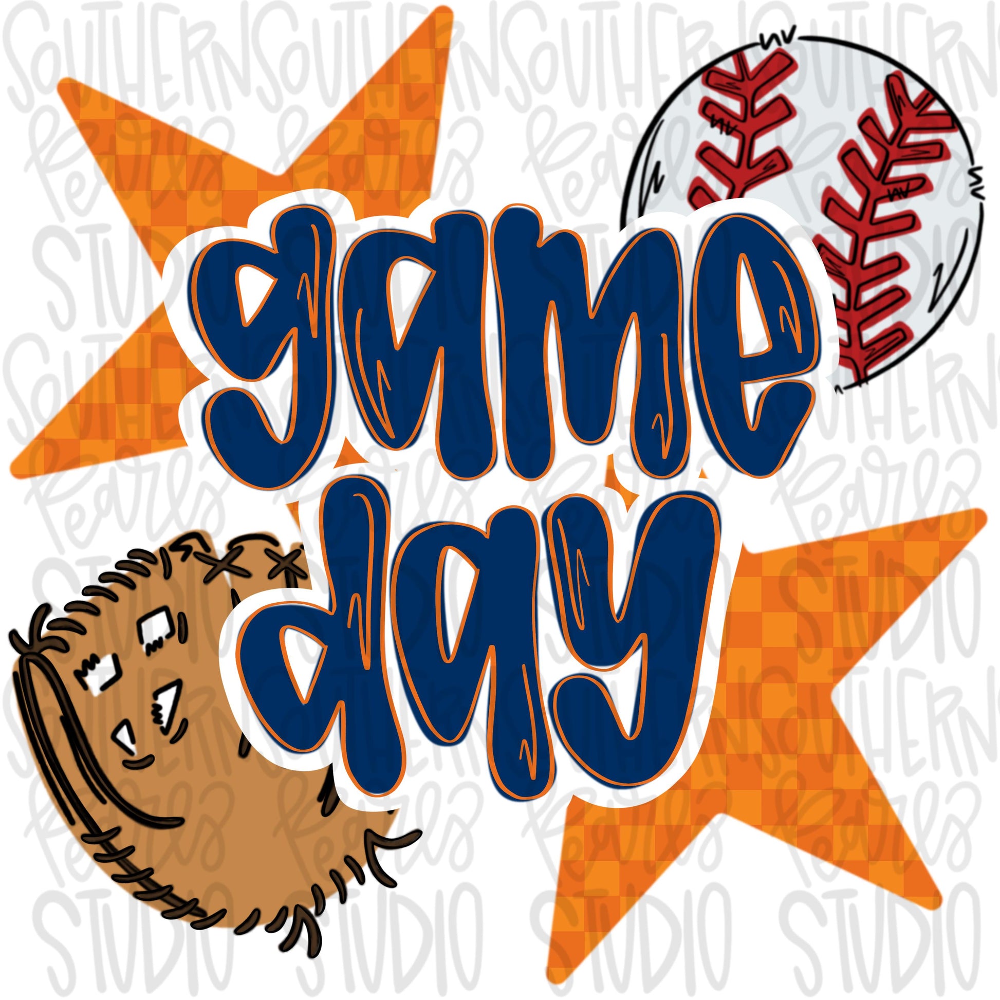 Game Day Baseball | Blue and orange | Go Team | PNG | Sublimation | Design Download