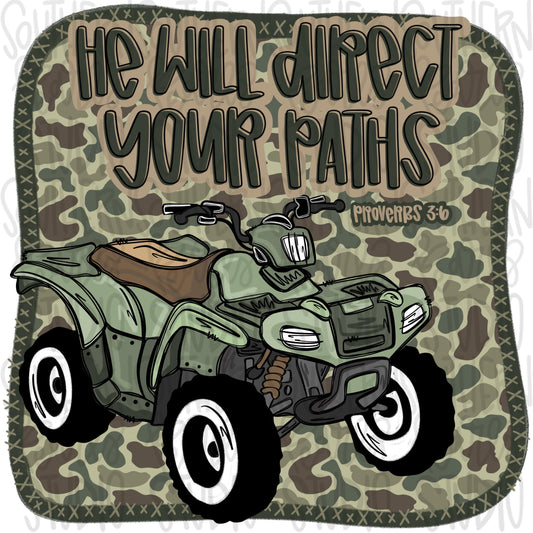 Four wheeler| He will direct your paths | Bible verse | front and back | Sublimation Design | Digital Download | Women’s, Kids PNG