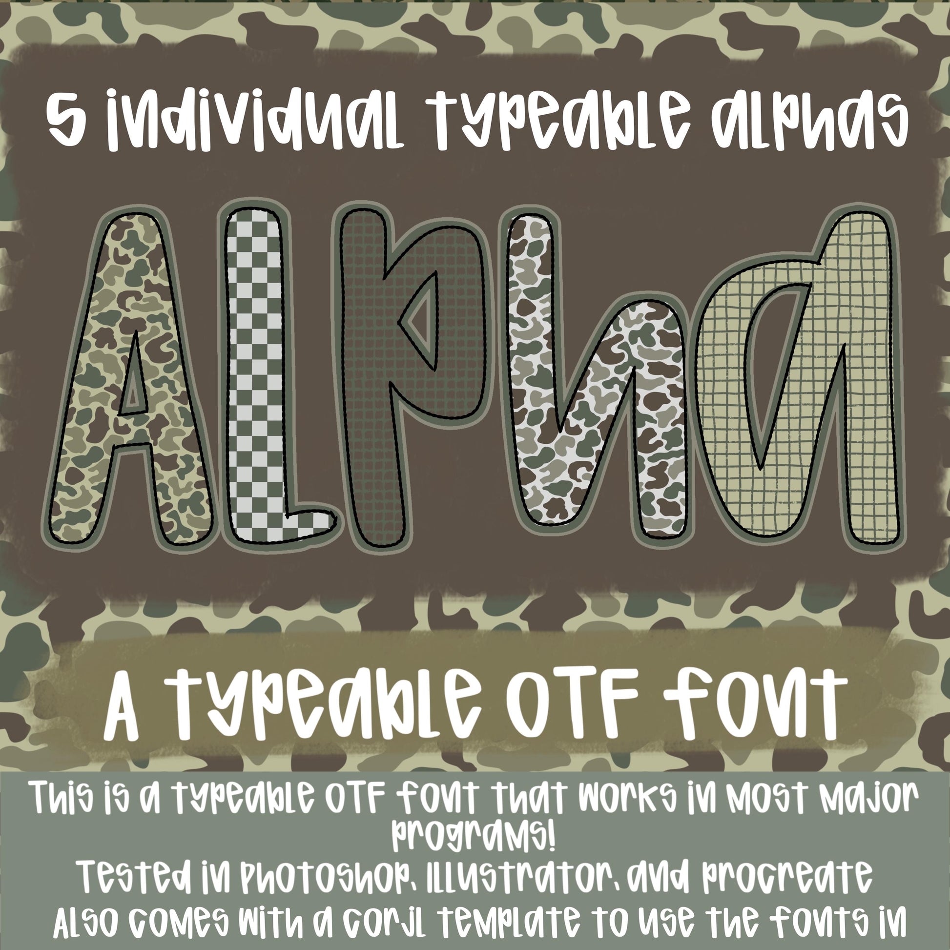 Duck camo Alpha Set | 5 Typeable fonts| Typeable Font | Sublimation Design | Digital Download | Women’s, Kids Shirt PNG