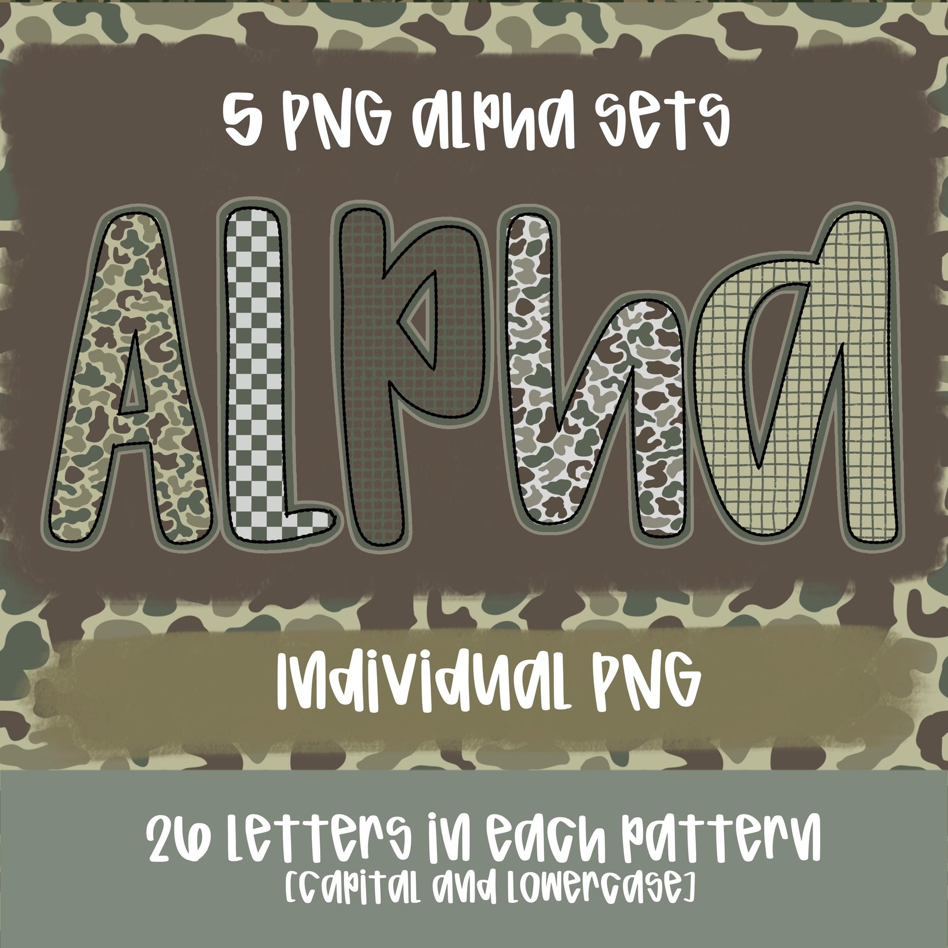 Duck Camo Alpha Set | 5 PNG fonts | Sublimation Design | Digital Download | Women’s, Kids Shirt PNG