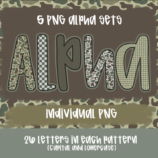 Duck Camo Alpha Set | 5 PNG fonts | Sublimation Design | Digital Download | Women’s, Kids Shirt PNG