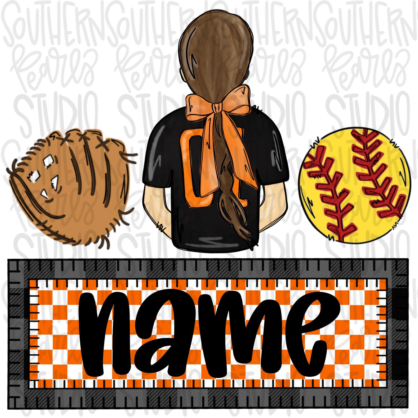 Softball girl name patch | orange and black | Softball Mom | Sublimation Design | Digital Download | Women’s, Kids Shirt PNG