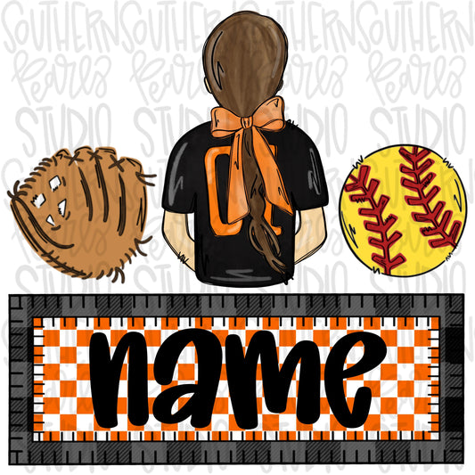 Softball girl name patch | orange and black | Softball Mom | Sublimation Design | Digital Download | Women’s, Kids Shirt PNG