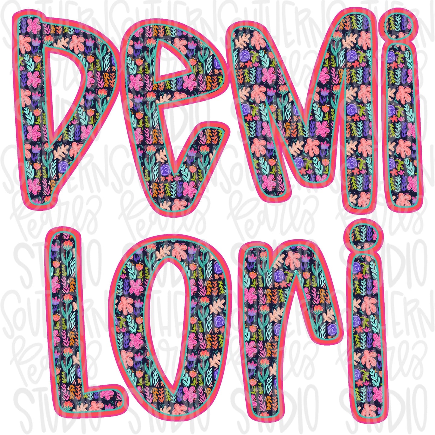 Navy and Neon floral Alpha Set | PNG fonts | Sublimation Design | Digital Download | Women’s, Kids Shirt PNG