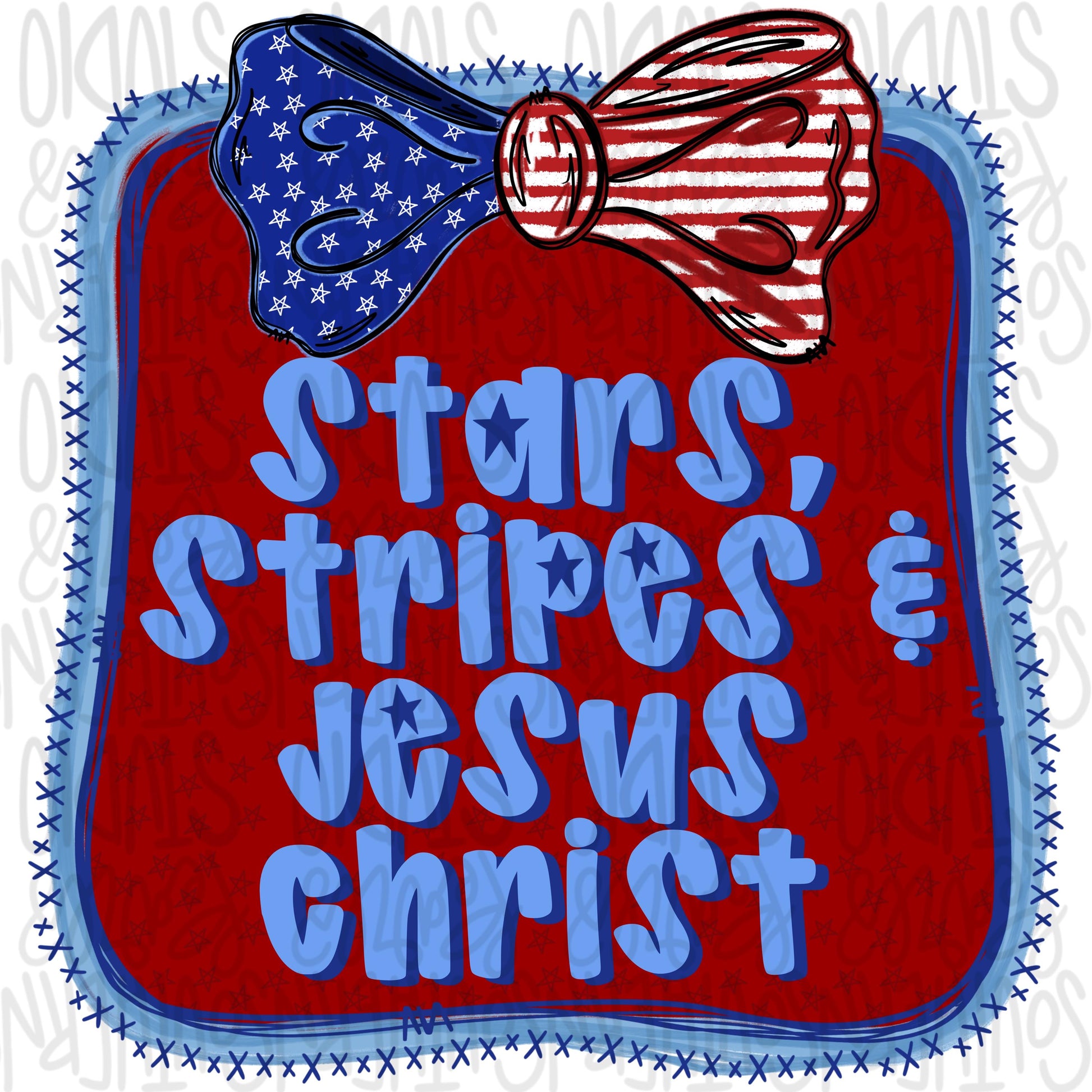 Stars, Stripes and Jesus Christ | frame with bow | front and back | Patriotic | Sublimation Design | Digital Download | Womens Kids PNG