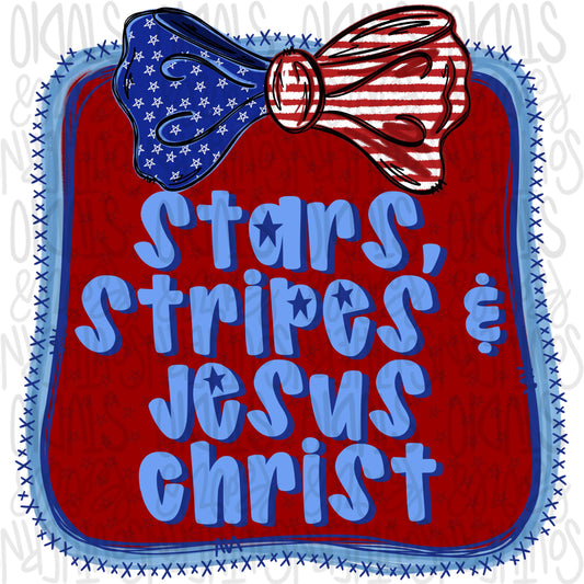 Stars, Stripes and Jesus Christ | frame with bow | front and back | Patriotic | Sublimation Design | Digital Download | Womens Kids PNG