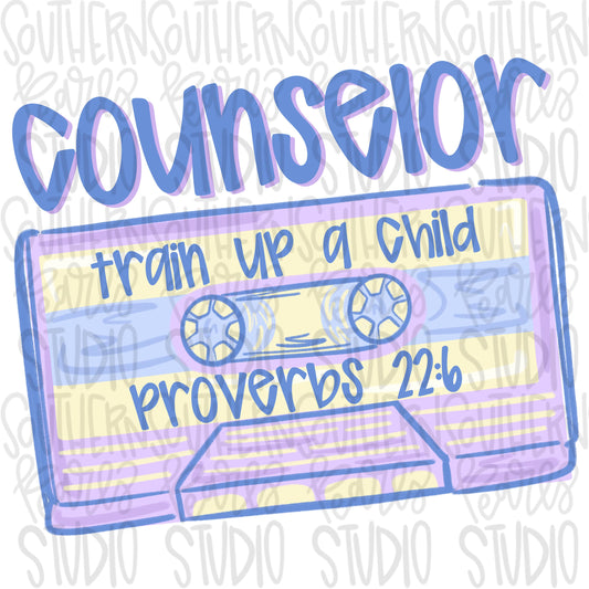 Counselor cassette tape | train up a child | proverbs 22:6 | PNG | Sublimation design | Design Download | dtf | dtg | women’s Kids