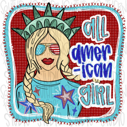 All American girl blonde | Liberty | Freedom | Patriotic | Sublimation Design | Digital Download | Kids | PNG | 2 designs | front & back