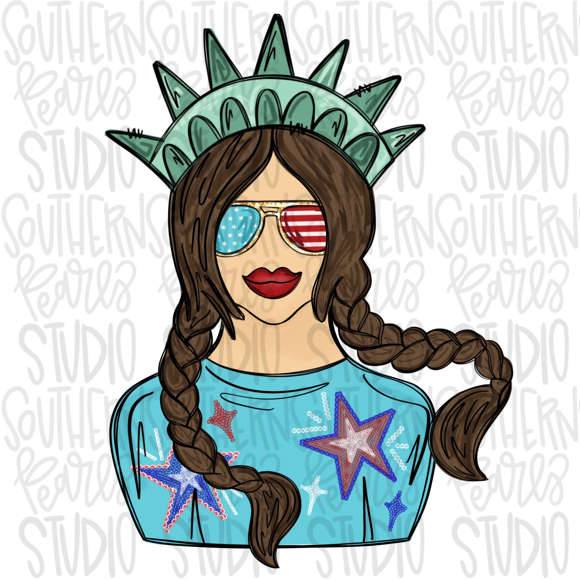 All American girl brunette | Liberty | Freedom | Patriotic | Sublimation Design | Digital Download | Kids | PNG | 2 designs | front & back