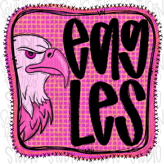 Eagles | Neon pink Mascot in frame | front and back designs | Sublimation Design | Digital Download | Women’s, Kids Shirt PNG