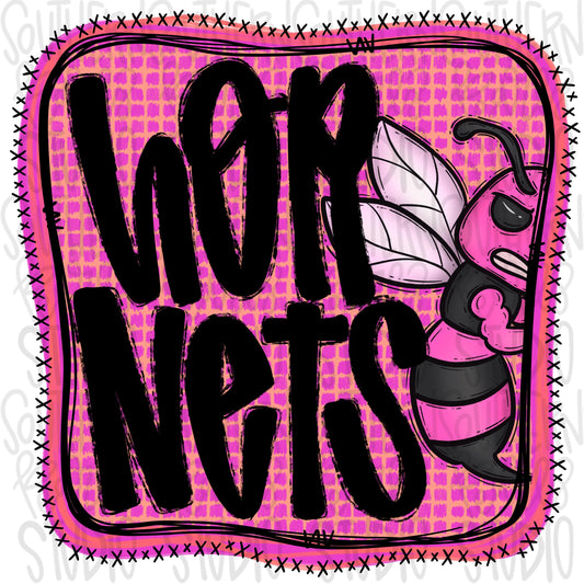 Hornets | Neon pink Mascot in frame | front and back designs | Sublimation Design | Digital Download | Women’s, Kids Shirt PNG