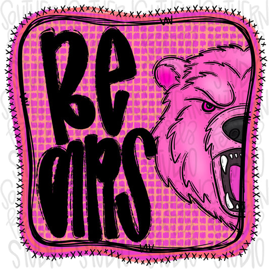 Bears | Neon pink Mascot in frame | front and back designs | Sublimation Design | Digital Download | Women’s, Kids Shirt PNG