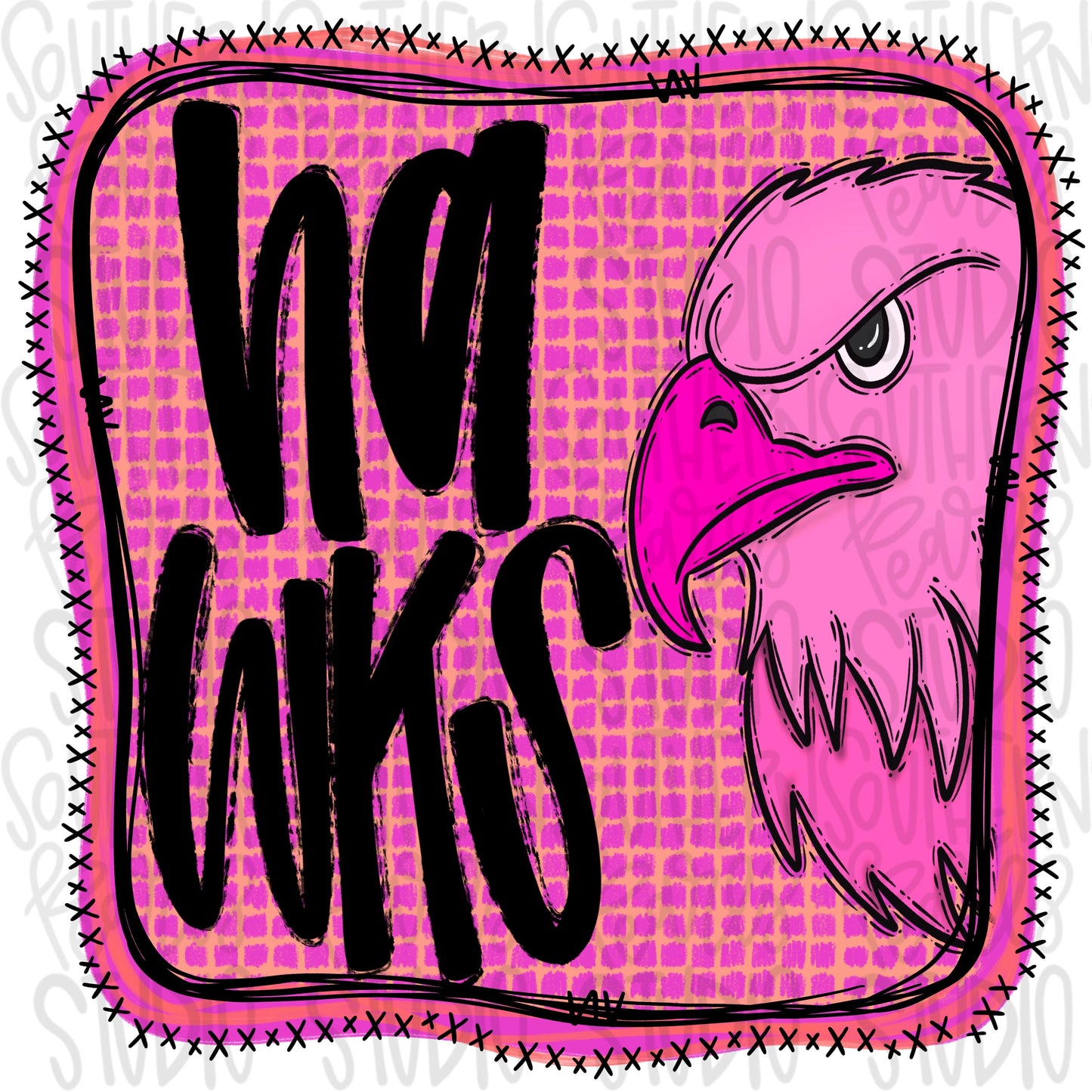 Hawks | Neon pink Mascot in frame | front and back designs | Sublimation Design | Digital Download | Women’s, Kids Shirt PNG