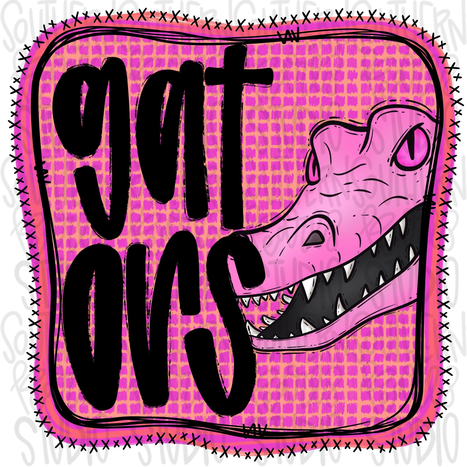 Gators | Neon pink Mascot in frame | front and back designs | Sublimation Design | Digital Download | Women’s, Kids Shirt PNG