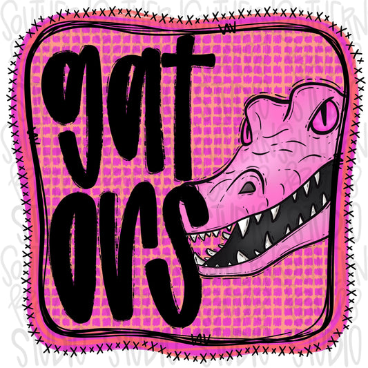 Gators | Neon pink Mascot in frame | front and back designs | Sublimation Design | Digital Download | Women’s, Kids Shirt PNG