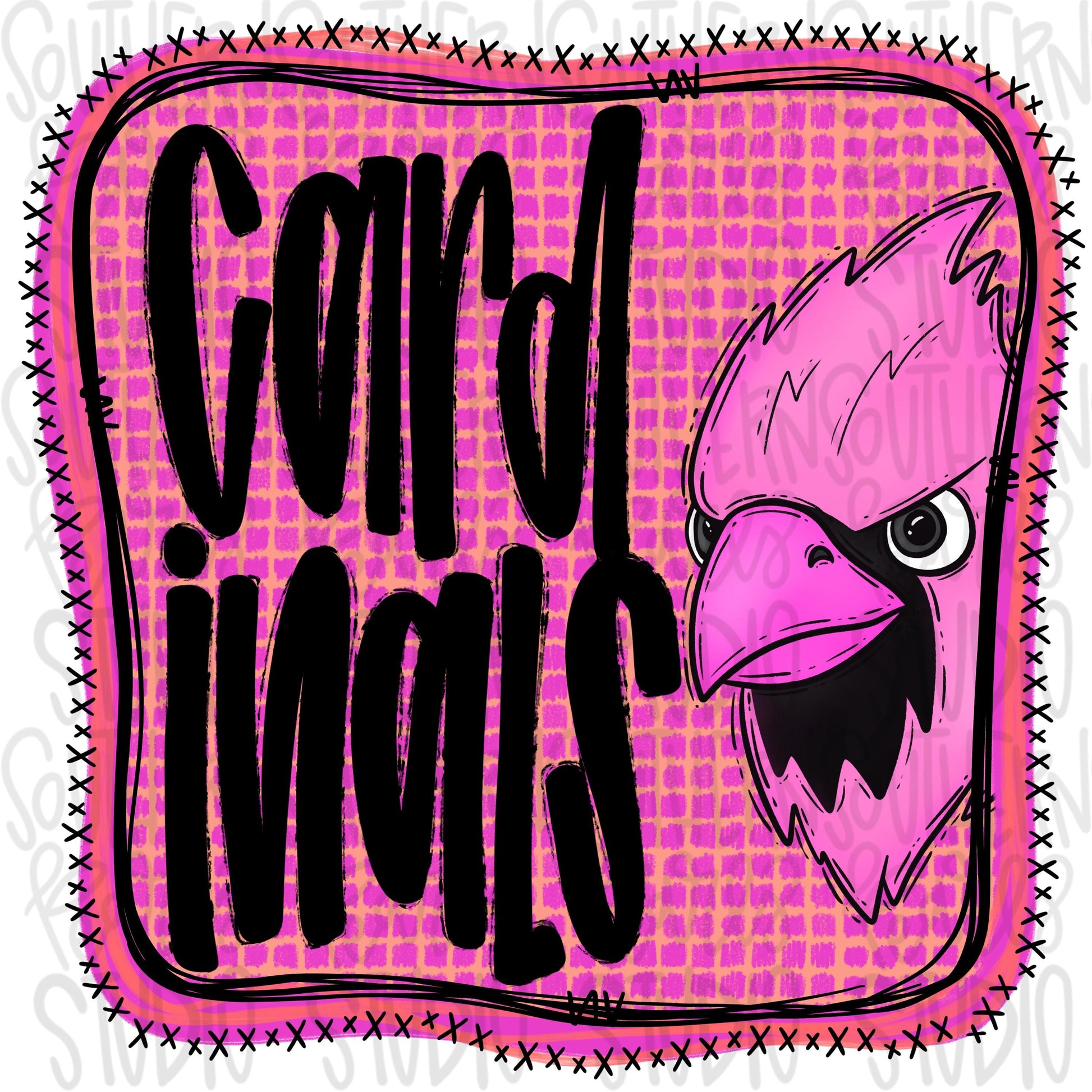 Cardinals | Neon pink Mascot in frame | front and back designs | Sublimation Design | Digital Download | Women’s, Kids Shirt PNG