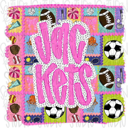 Jackets | Mascot in frame | sports stamp collage | football, basketball, baseball, soccer, volleyball, tennis, cheer, golf | PNG download