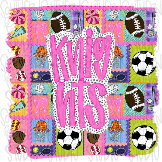 Knights | Mascot in frame | sports stamp collage | football, basketball, baseball, soccer, volleyball, tennis, cheer, golf | PNG download