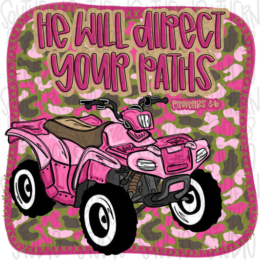 Four wheeler pink girly| He will direct your paths | Bible verse | front and back | Sublimation Design | Digital Download | Women’s Kids PNG
