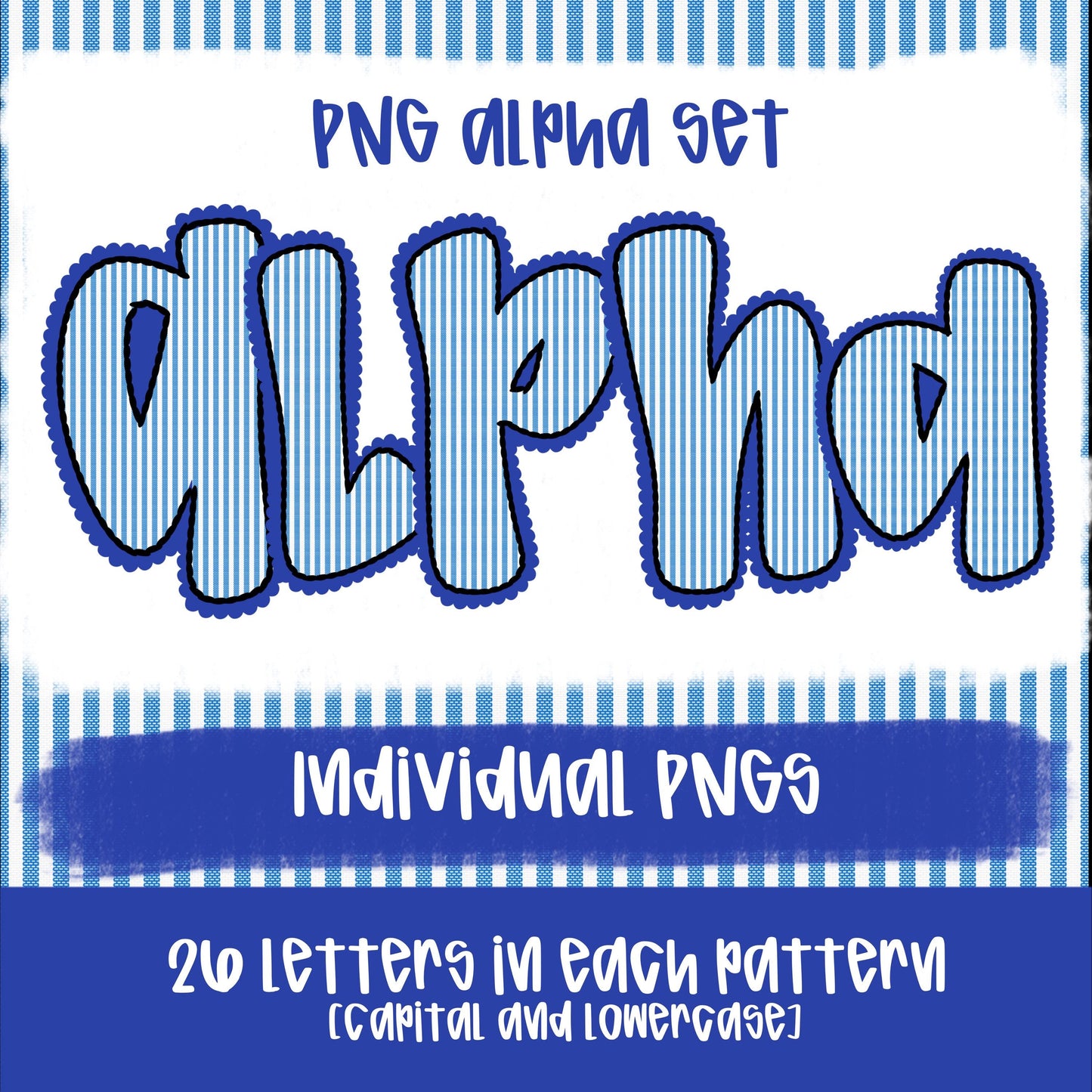 Seersucker Alpha Royal | PNG Font | Sublimation Design | Digital Download | Women’s, Kids Shirt PNG