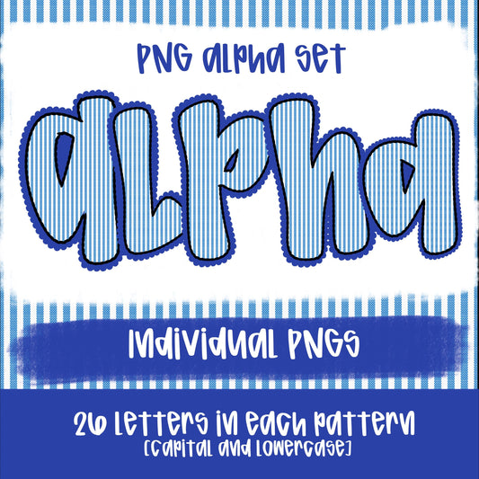 Seersucker Alpha Royal | PNG Font | Sublimation Design | Digital Download | Women’s, Kids Shirt PNG