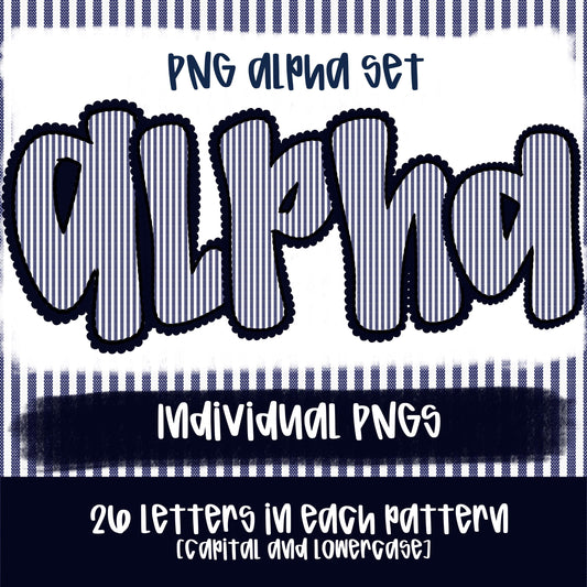 Seersucker Alpha navy | PNG Font | Sublimation Design | Digital Download | Women’s, Kids Shirt PNG