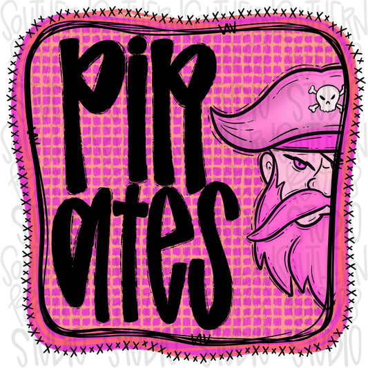 Pirates | Neon pink Mascot in frame | front and back designs | Sublimation Design | Digital Download | Women’s, Kids Shirt PNG