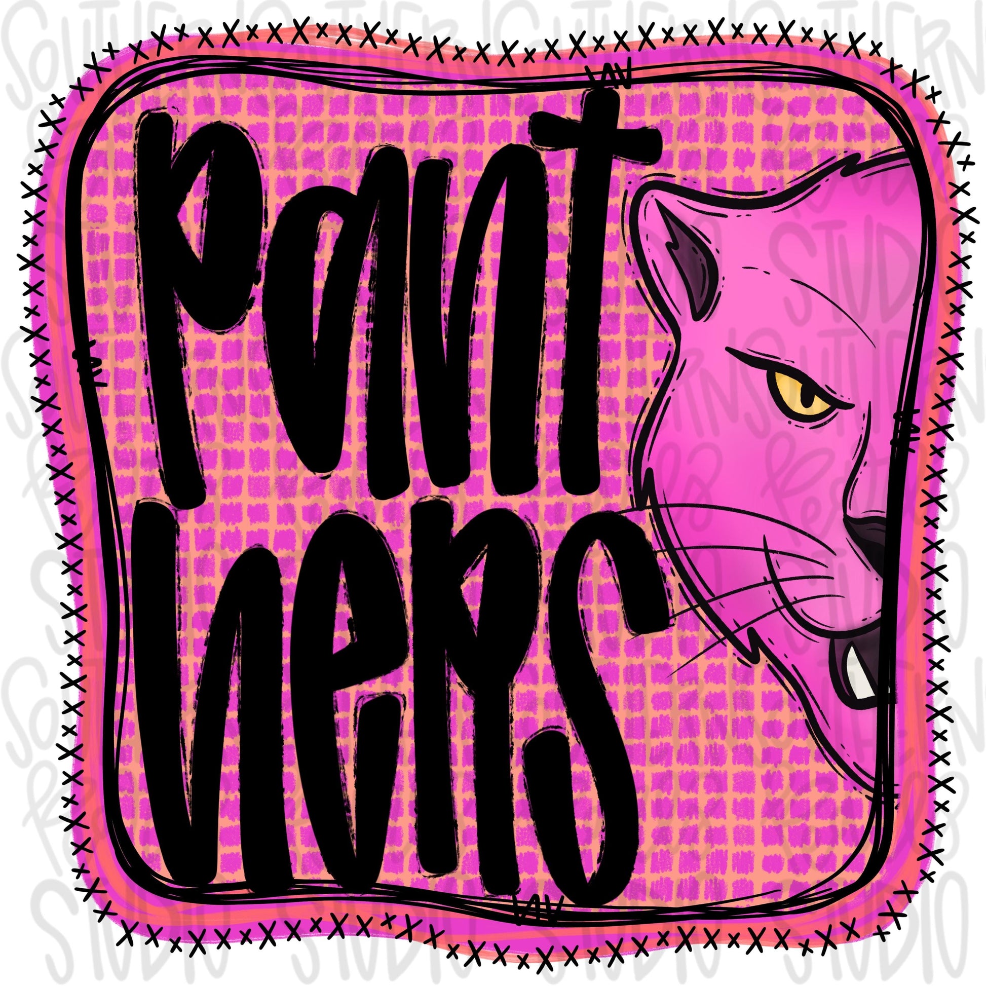 Panthers | Neon pink Mascot in frame | front and back designs | Sublimation Design | Digital Download | Women’s, Kids Shirt PNG
