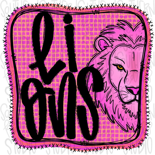 Lions | Neon pink Mascot in frame | front and back designs | Sublimation Design | Digital Download | Women’s, Kids Shirt PNG