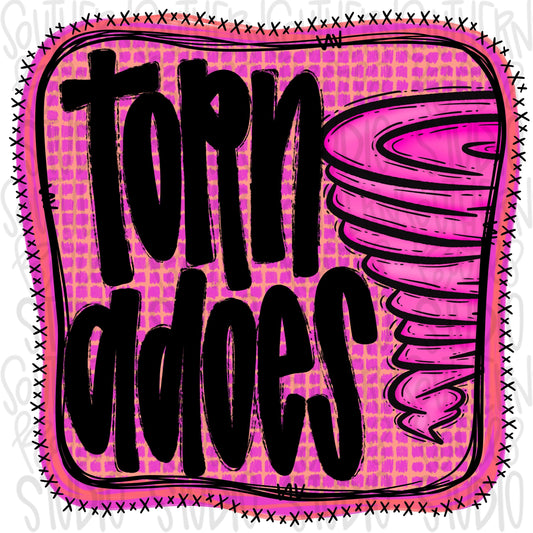 Tornadoes | Neon pink Mascot in frame | front and back designs | Sublimation Design | Digital Download | Women’s, Kids Shirt PNG