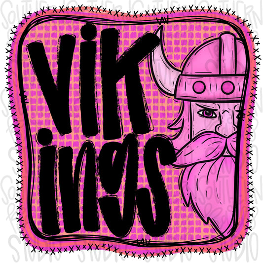 Vikings | Neon pink Mascot in frame | front and back designs | Sublimation Design | Digital Download | Women’s, Kids Shirt PNG