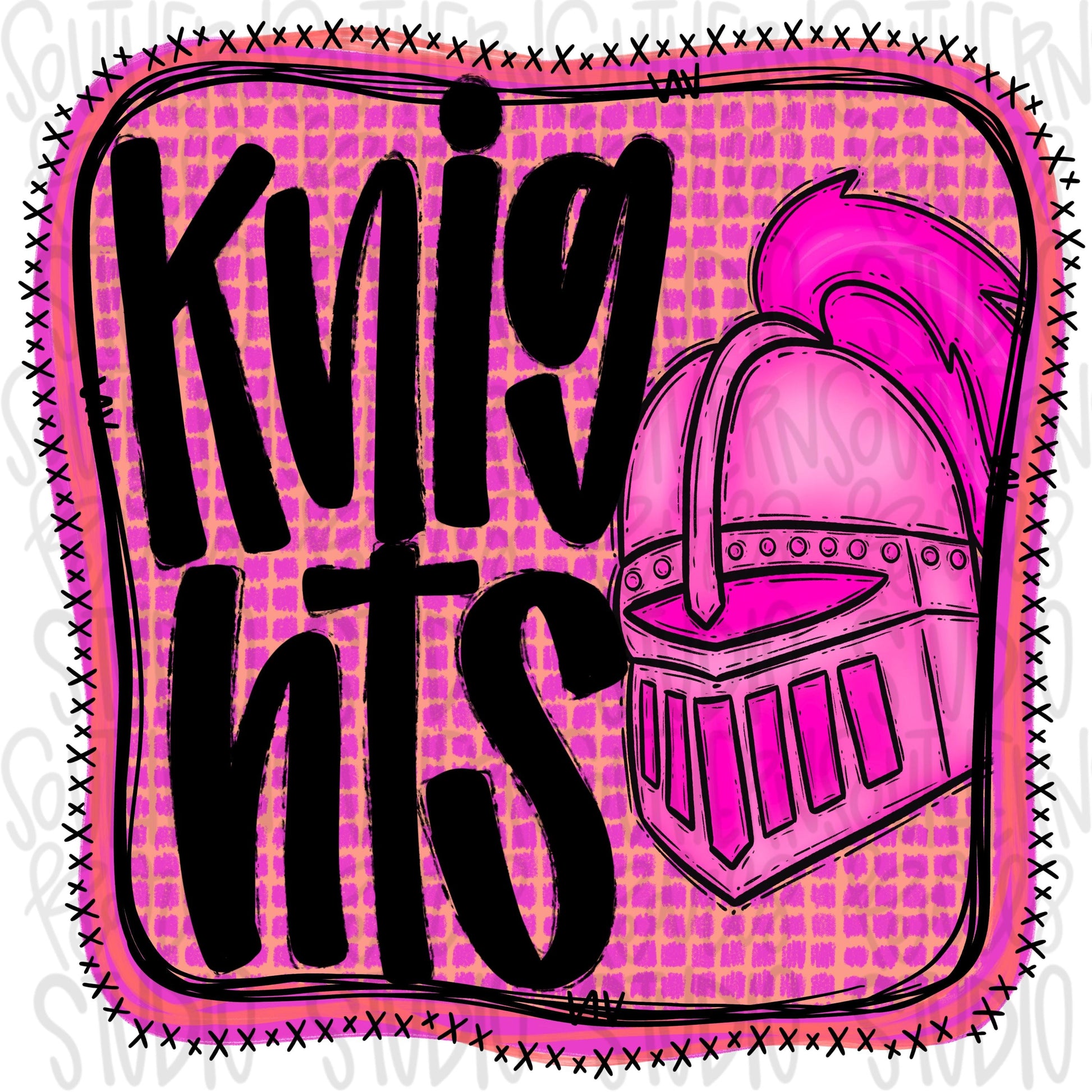 Knights | Neon pink Mascot in frame | front and back designs | Sublimation Design | Digital Download | Women’s, Kids Shirt PNG