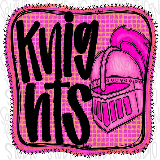 Knights | Neon pink Mascot in frame | front and back designs | Sublimation Design | Digital Download | Women’s, Kids Shirt PNG