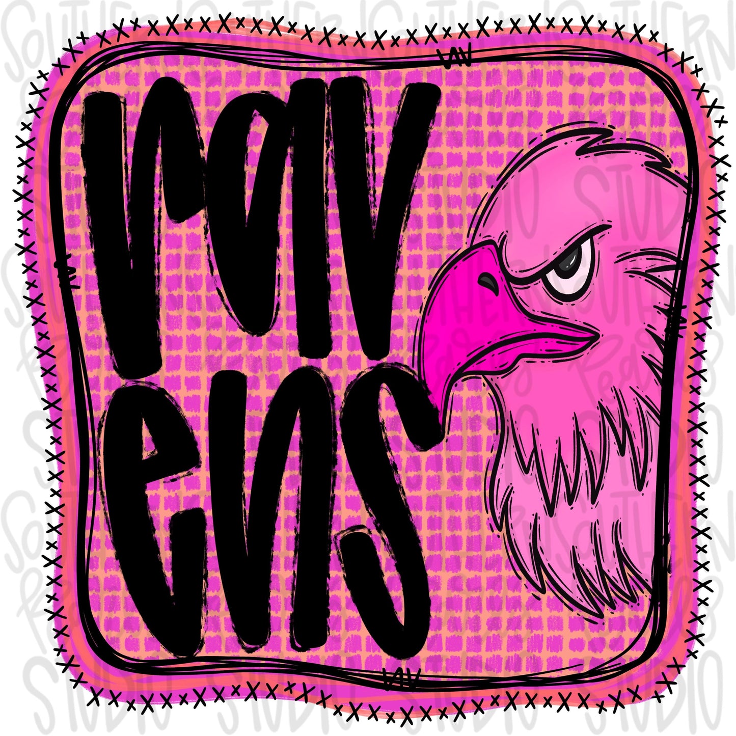 Ravens | Neon pink Mascot in frame | front and back designs | Sublimation Design | Digital Download | Women’s, Kids Shirt PNG