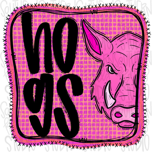 Hogs | Neon pink Mascot in frame | front and back designs | Sublimation Design | Digital Download | Women’s, Kids Shirt PNG