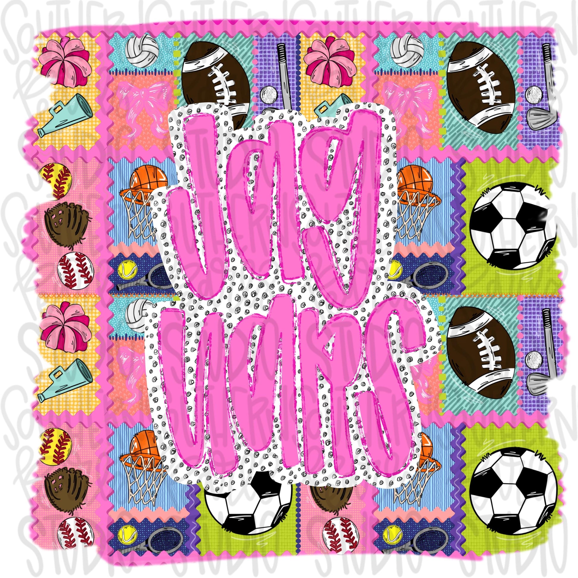 Jaguars | Mascot in frame | sports stamp collage | football, basketball, baseball, soccer, volleyball, tennis, cheer, golf | PNG download