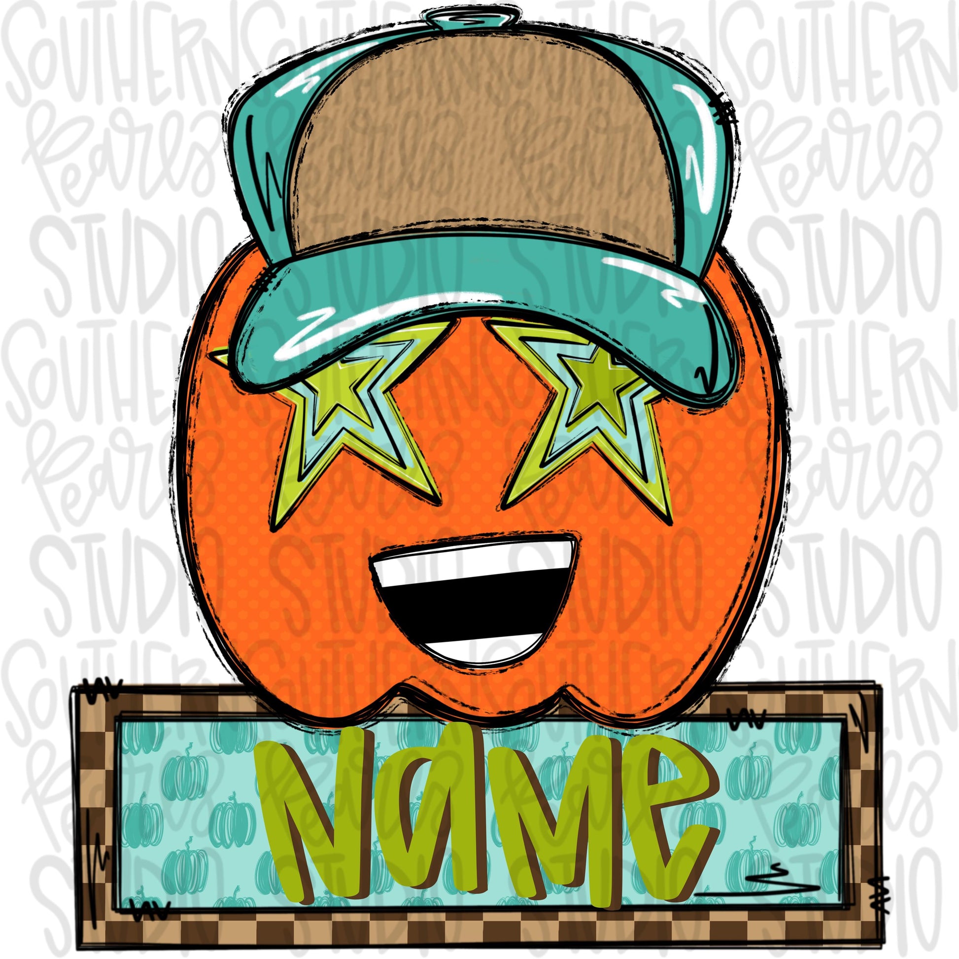 Pumpkin boy with Star eyes and bow with Name Patch | Sublimation Design | Digital Download | Women’s, Kids Shirt PNG