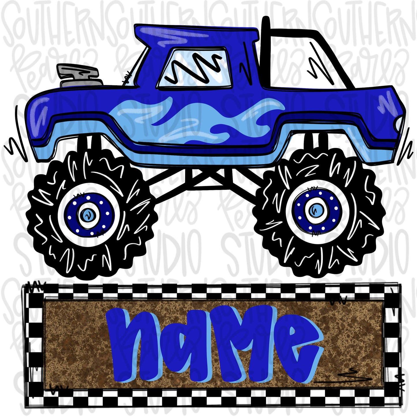 Monster truck Royal blue with name patch | Sublimation Design | Digital Download | Women’s, Kids Shirt PNG