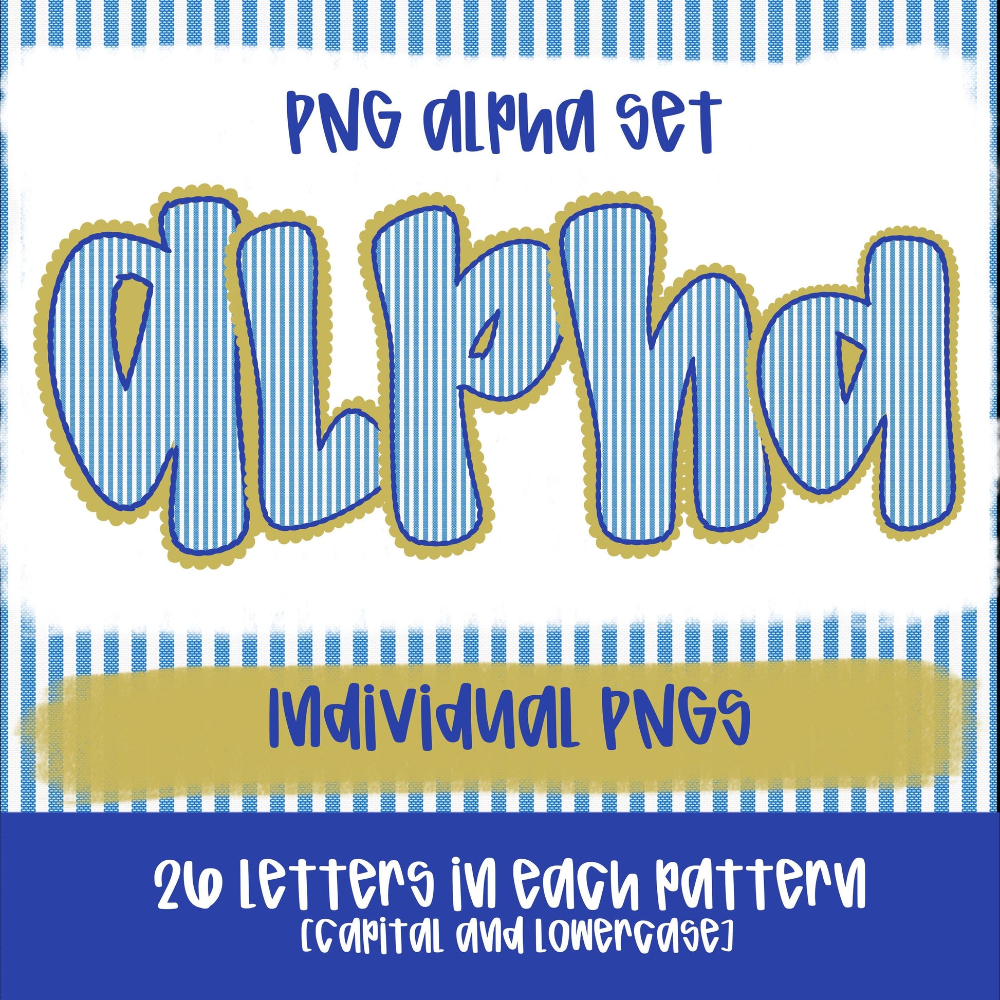 Seersucker Alpha Royal and Vegas gold | PNG Font | Sublimation Design | Digital Download | Women’s, Kids Shirt PNG