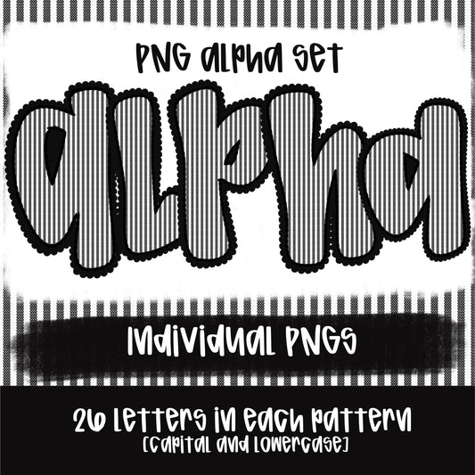 Seersucker Alpha Black | PNG Font | Sublimation Design | Digital Download | Women’s, Kids Shirt PNG