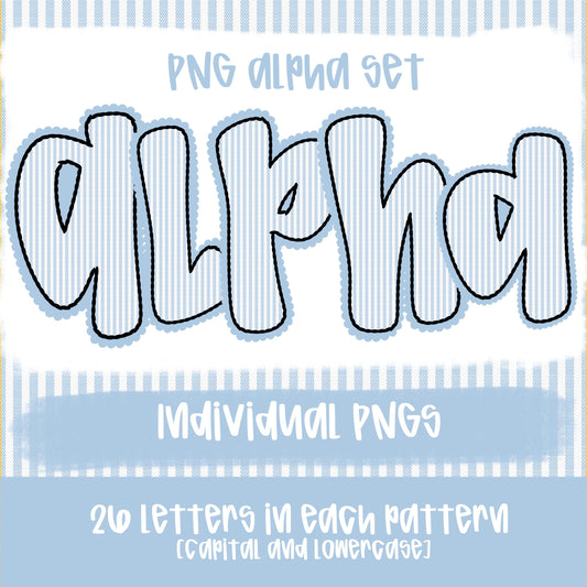 Seersucker Alpha Baby blue | PNG Font | Sublimation Design | Digital Download | Women’s, Kids Shirt PNG