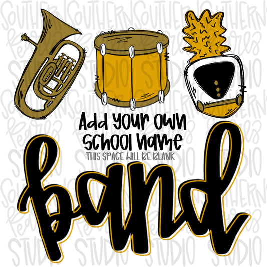 School Band tuba black and yellow gold | Add your own school name | PNG | Sublimation | Design Download