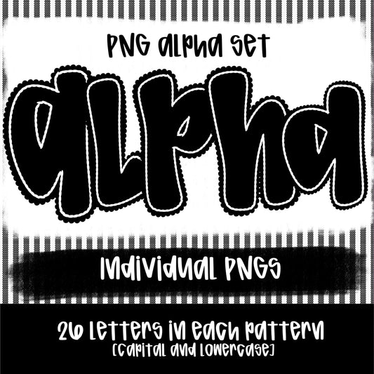 Scallop Alpha black | PNG Font | Sublimation Design | Digital Download | Women’s, Kids Shirt PNG