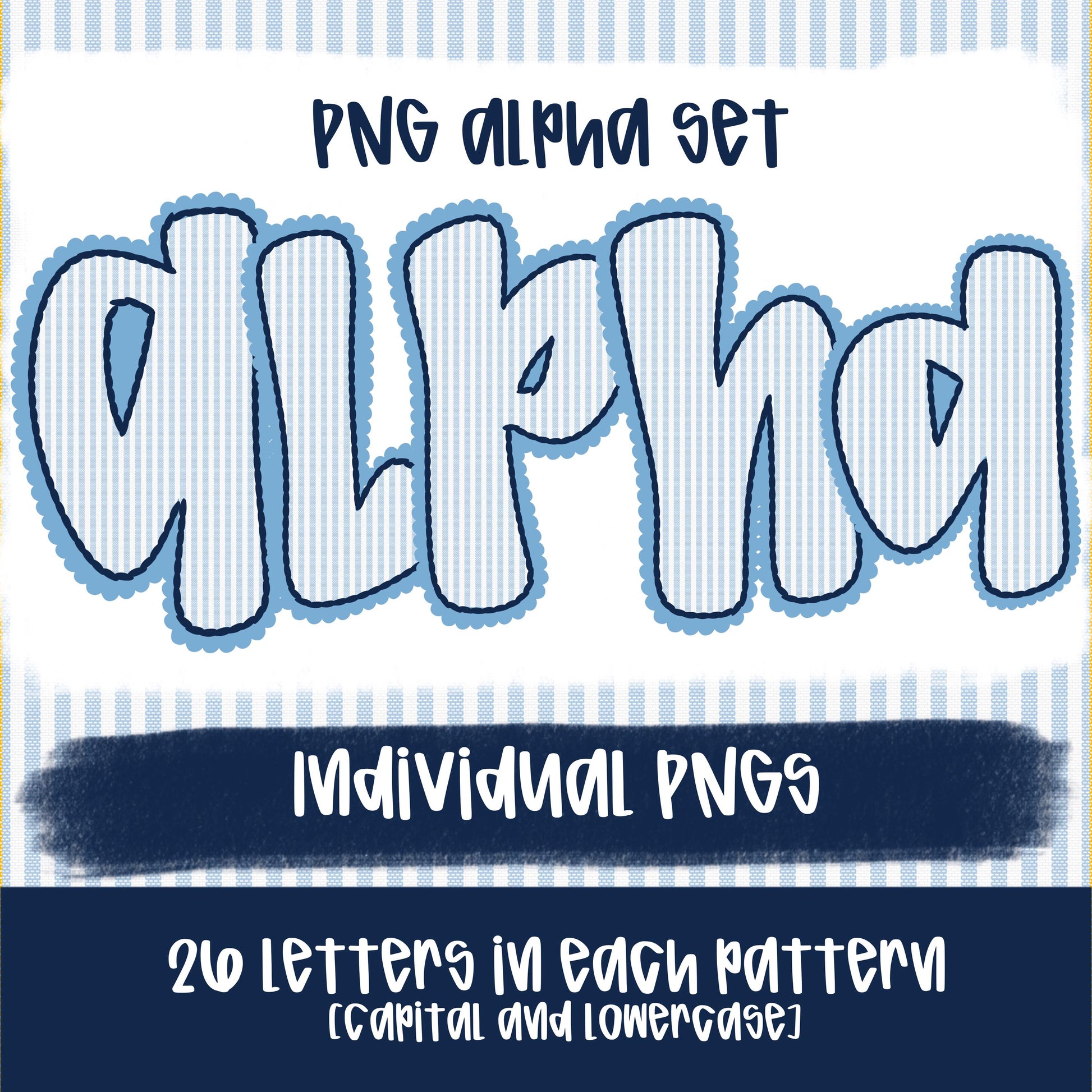 Seersucker Alpha Columbia blue and navy | PNG Font | Sublimation Design | Digital Download | Women’s, Kids Shirt PNG