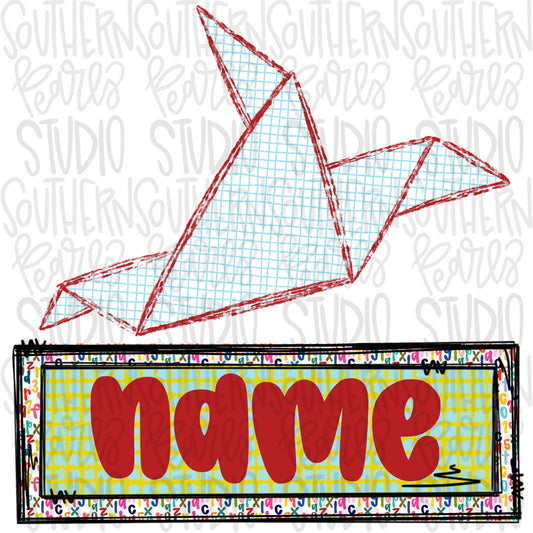 Paper Crane with name patch | Sublimation Design | Digital Download | Women’s, Kids Shirt PNG