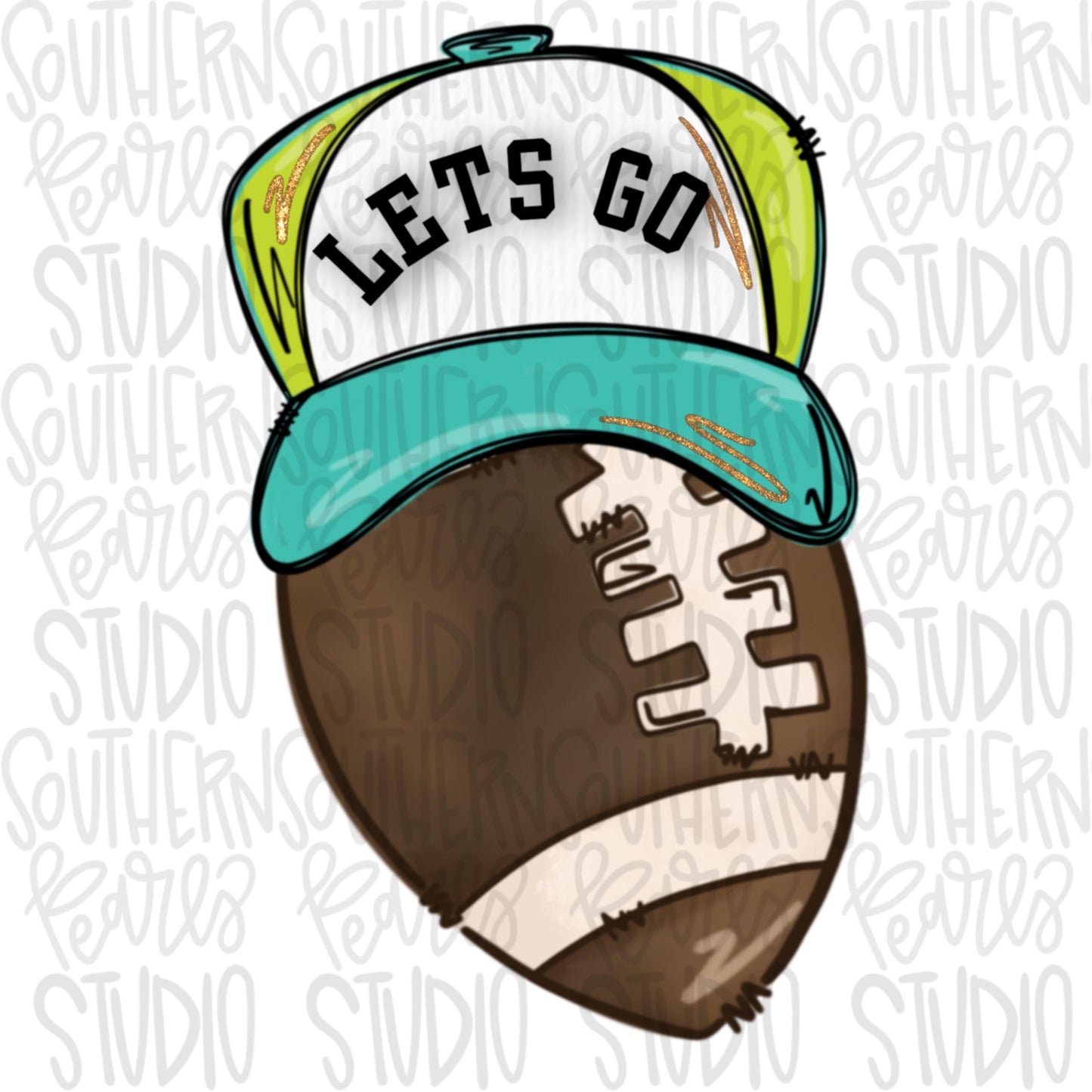 Game day Football with hat | stars | colorful | Go Team | 2 files | front and back designs | PNG | Sublimation | Design Download