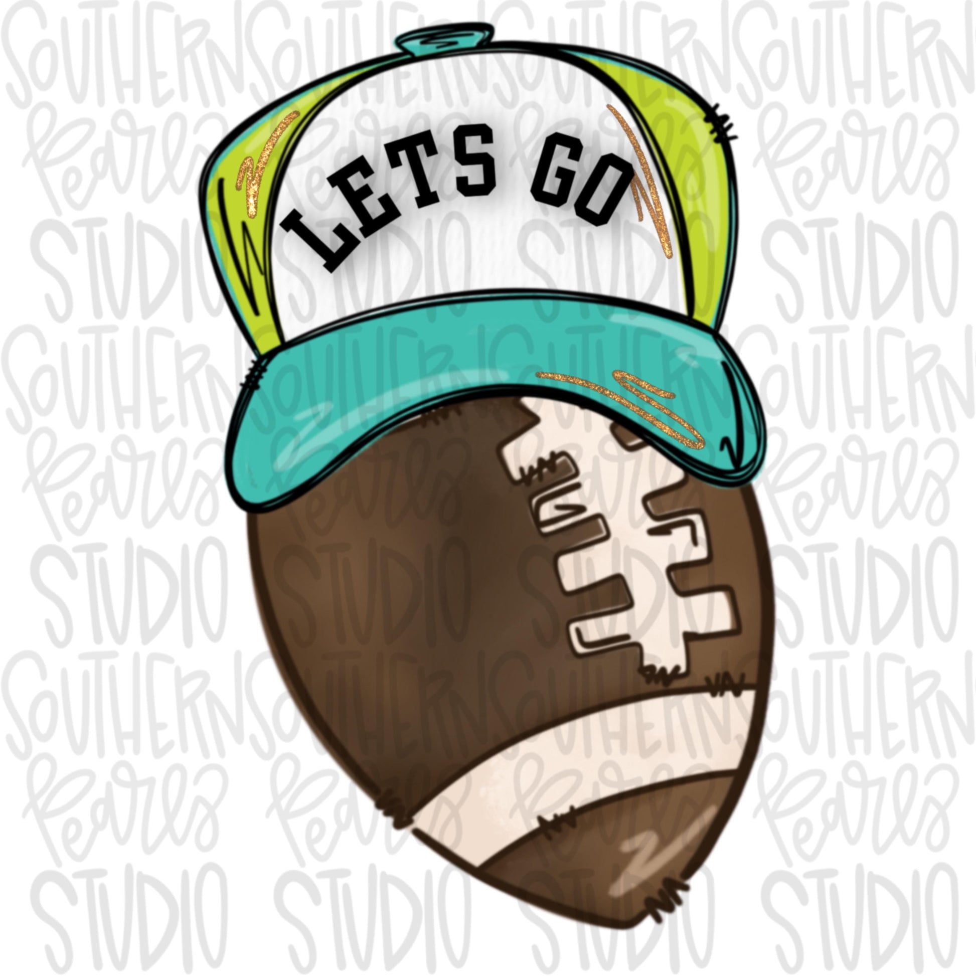 Game day Football with hat | stars | colorful | Go Team | 2 files | front and back designs | PNG | Sublimation | Design Download