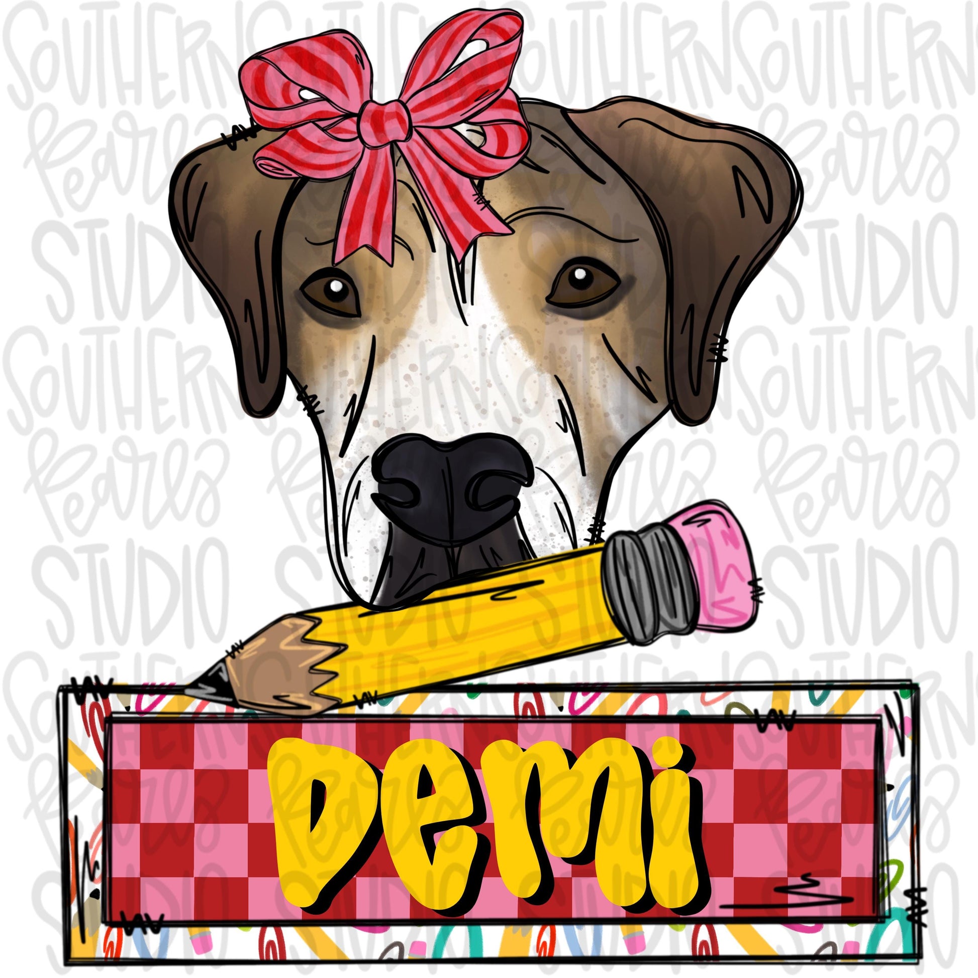 Dog with pencil girl with and without name patch| Sublimation Design | Digital Download | Women’s, Kids Shirt PNG